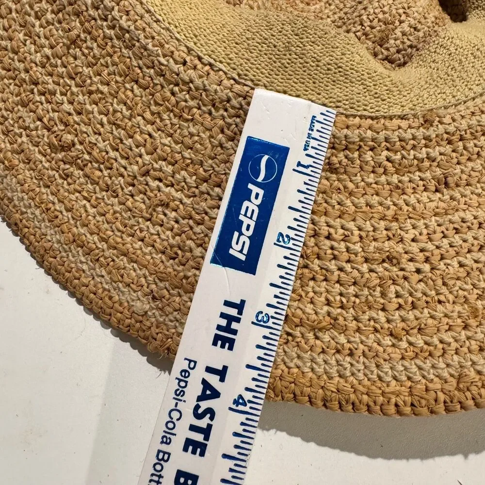 Scala Crocheted Raffia Straw Sun Hat Wide Brim Bow One size